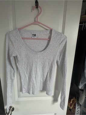 Harlow deep scoop long sleeved ribbed top, grey, small